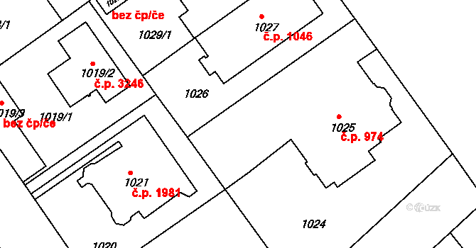 Teplice 974 na parcele st. 1025 v KÚ Teplice, Katastrální mapa