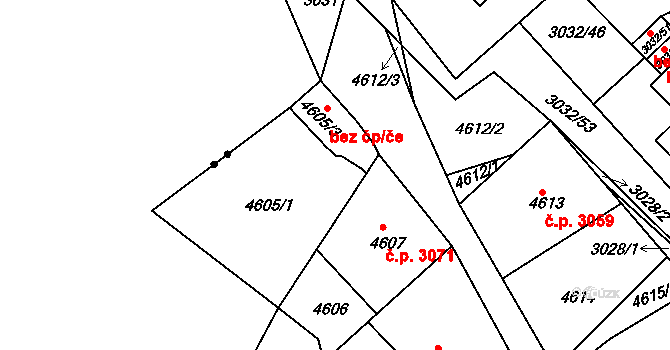 Teplice 3071 na parcele st. 4607 v KÚ Teplice, Katastrální mapa