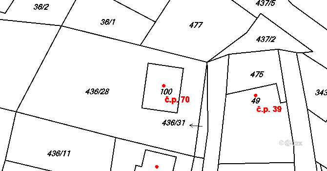 Probluz 70, Dolní Přím na parcele st. 100 v KÚ Probluz, Katastrální mapa