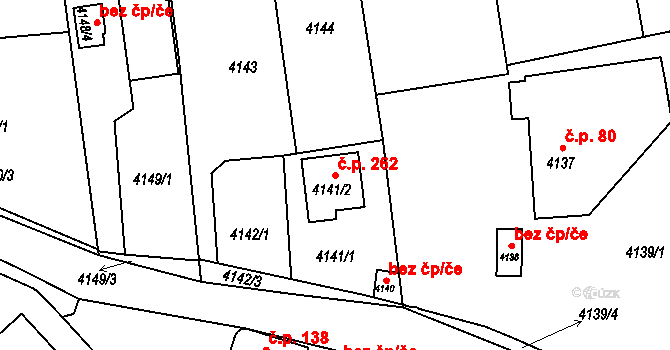 Lískovec 262, Frýdek-Místek na parcele st. 4141/2 v KÚ Lískovec u Frýdku-Místku, Katastrální mapa