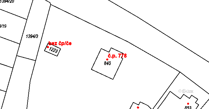Blovice 778 na parcele st. 840 v KÚ Blovice, Katastrální mapa
