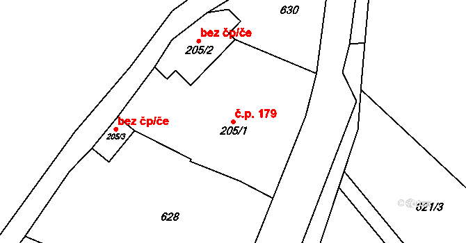 Liběchov 179 na parcele st. 205/1 v KÚ Liběchov, Katastrální mapa
