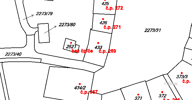 Cheb 269 na parcele st. 433 v KÚ Cheb, Katastrální mapa