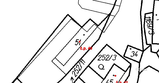 Nehodiv 49 na parcele st. 51 v KÚ Nehodiv, Katastrální mapa