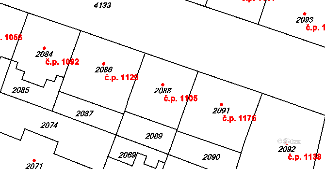 Vinohrady 1105, Praha na parcele st. 2088 v KÚ Vinohrady, Katastrální mapa