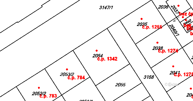 Nusle 1342, Praha na parcele st. 2054 v KÚ Nusle, Katastrální mapa