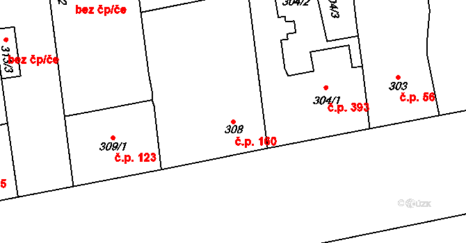 Karlín 160, Praha na parcele st. 308 v KÚ Karlín, Katastrální mapa