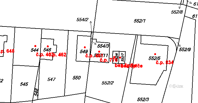 Hostivař 776, Praha na parcele st. 552/11 v KÚ Hostivař, Katastrální mapa