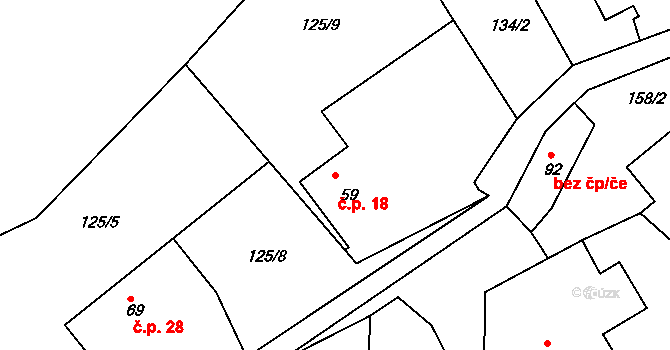 Holušice 18, Kozárovice na parcele st. 59 v KÚ Holušice u Kozárovic, Katastrální mapa