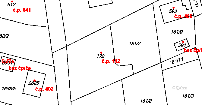 Podhůří 112, Vrchlabí na parcele st. 172 v KÚ Podhůří-Harta, Katastrální mapa