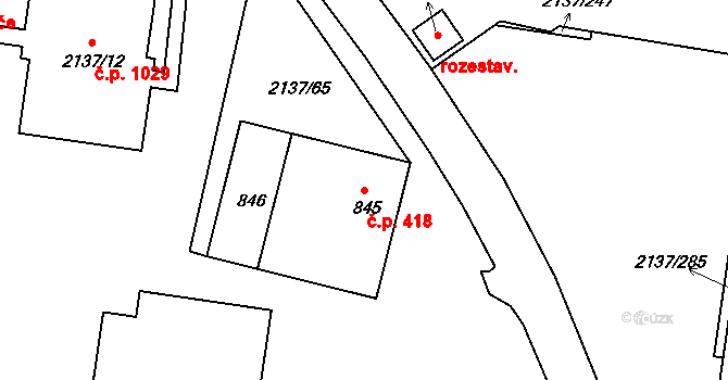 České Budějovice 2 418, České Budějovice na parcele st. 845 v KÚ České Budějovice 2, Katastrální mapa