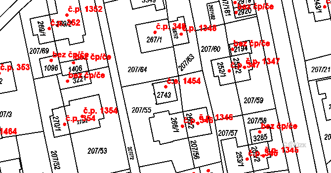 Sezimovo Ústí 1454 na parcele st. 2743 v KÚ Sezimovo Ústí, Katastrální mapa