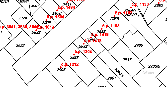 Chomutov 1418 na parcele st. 2992 v KÚ Chomutov I, Katastrální mapa