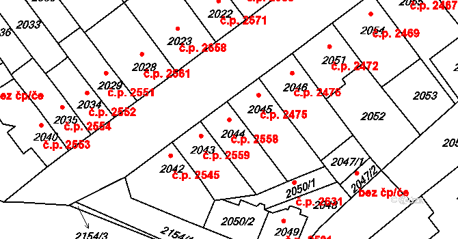 Chomutov 2558 na parcele st. 2044 v KÚ Chomutov II, Katastrální mapa