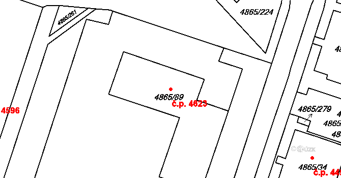 Chomutov 4623 na parcele st. 4865/89 v KÚ Chomutov I, Katastrální mapa