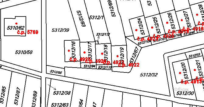 Chomutov 4923 na parcele st. 5312/18 v KÚ Chomutov I, Katastrální mapa