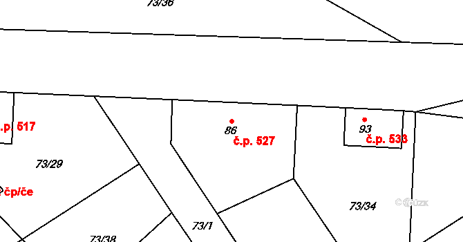 Chrastava 527 na parcele st. 86 v KÚ Chrastava II, Katastrální mapa