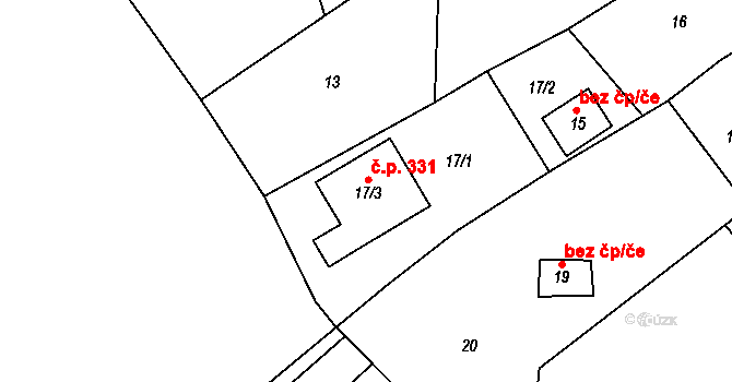 Rozdrojovice 331 na parcele st. 17/3 v KÚ Rozdrojovice, Katastrální mapa