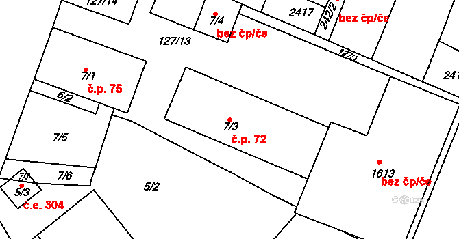 Rosice 72 na parcele st. 7/3 v KÚ Rosice u Brna, Katastrální mapa