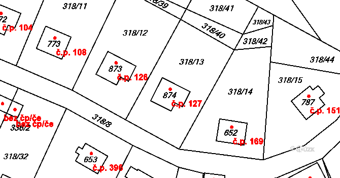 Rokytnice 127, Vsetín na parcele st. 874 v KÚ Rokytnice u Vsetína, Katastrální mapa