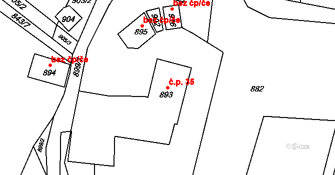 Horní Jasenka 35, Vsetín na parcele st. 893 v KÚ Jasenka, Katastrální mapa