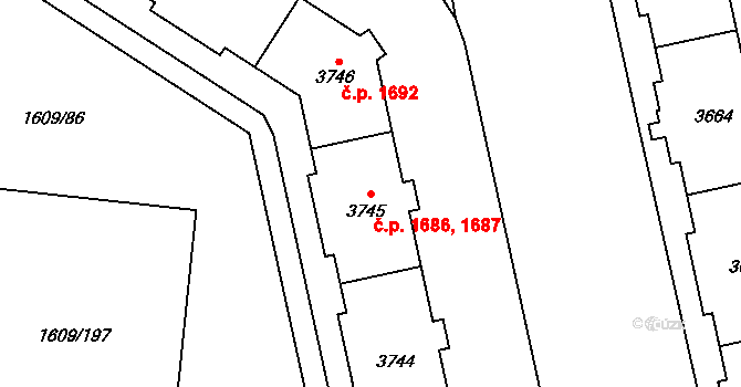 Bolevec 1686,1687, Plzeň na parcele st. 3744 v KÚ Bolevec, Katastrální mapa