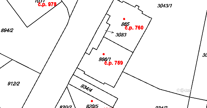 Ústí nad Orlicí 759 na parcele st. 866/1 v KÚ Ústí nad Orlicí, Katastrální mapa