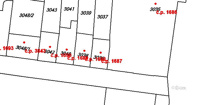Prostějov 1687 na parcele st. 3036 v KÚ Prostějov, Katastrální mapa