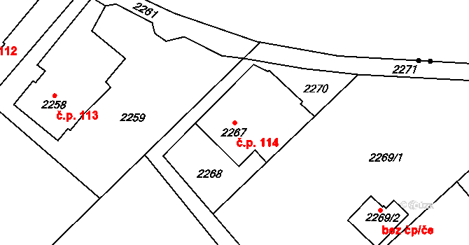 Šumbark 114, Havířov na parcele st. 2267 v KÚ Šumbark, Katastrální mapa