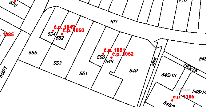 Šumbark 1051, Havířov na parcele st. 550 v KÚ Šumbark, Katastrální mapa