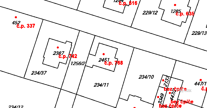 Úšovice 768, Mariánské Lázně na parcele st. 2451 v KÚ Úšovice, Katastrální mapa