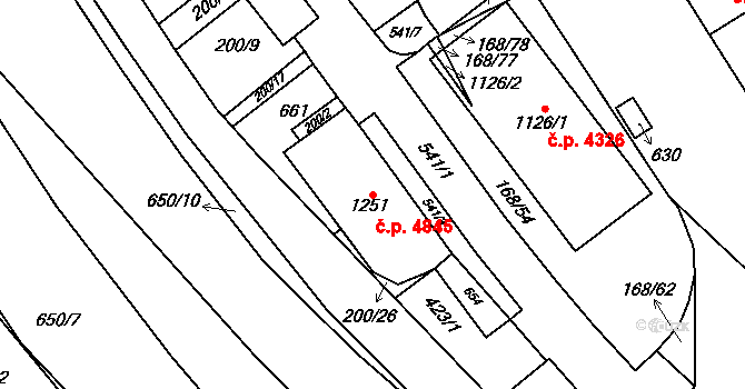 Jihlava 4845 na parcele st. 1251 v KÚ Bedřichov u Jihlavy, Katastrální mapa
