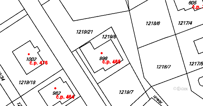 Hylváty 465, Ústí nad Orlicí na parcele st. 996 v KÚ Hylváty, Katastrální mapa