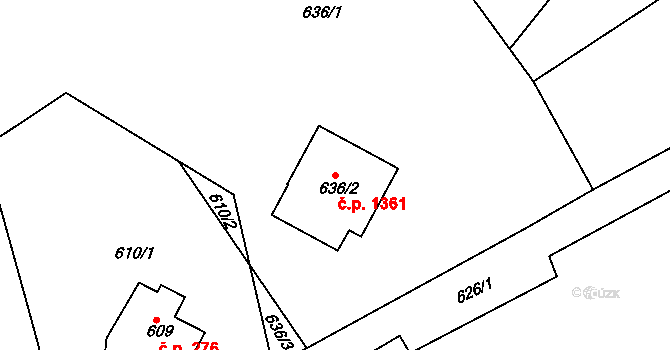 Smržovka 1361 na parcele st. 636/2 v KÚ Smržovka, Katastrální mapa