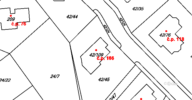 Útěchov 166, Brno na parcele st. 42/109 v KÚ Útěchov u Brna, Katastrální mapa