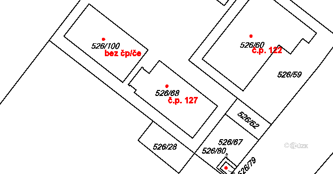 Pávov 127, Jihlava na parcele st. 526/68 v KÚ Pávov, Katastrální mapa