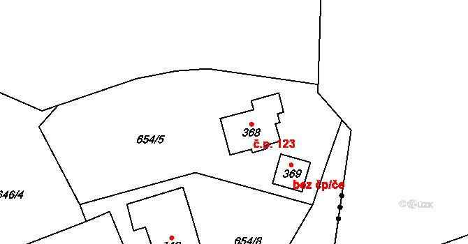 Žernovka 123, Mukařov na parcele st. 368 v KÚ Žernovka, Katastrální mapa