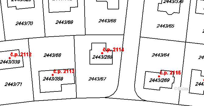 Roztoky 2114 na parcele st. 2443/288 v KÚ Roztoky u Prahy, Katastrální mapa