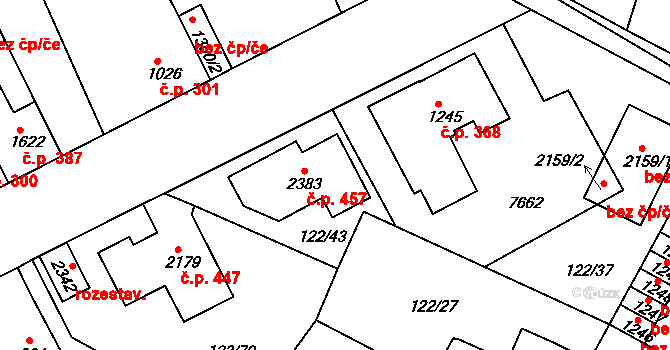 Telč-Štěpnice 457, Telč na parcele st. 2383 v KÚ Telč, Katastrální mapa
