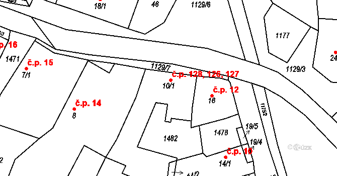 Řehlovice 126,127,128 na parcele st. 10/1 v KÚ Řehlovice, Katastrální mapa