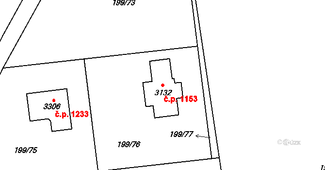 Sezimovo Ústí 1153 na parcele st. 3132 v KÚ Sezimovo Ústí, Katastrální mapa