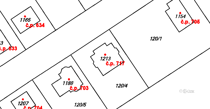 Veltrusy 717 na parcele st. 1213 v KÚ Veltrusy, Katastrální mapa