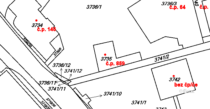 Děčín V-Rozbělesy 859, Děčín na parcele st. 3735 v KÚ Podmokly, Katastrální mapa