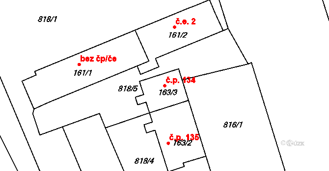 Dobkovice 134 na parcele st. 163/3 v KÚ Dobkovice, Katastrální mapa