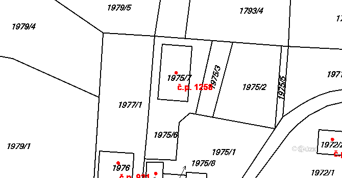 Nýřany 1258 na parcele st. 1975/7 v KÚ Nýřany, Katastrální mapa