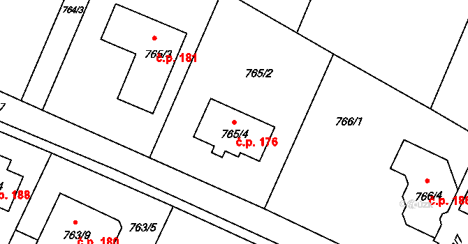 Pertoltice pod Ralskem 176 na parcele st. 765/4 v KÚ Pertoltice pod Ralskem, Katastrální mapa