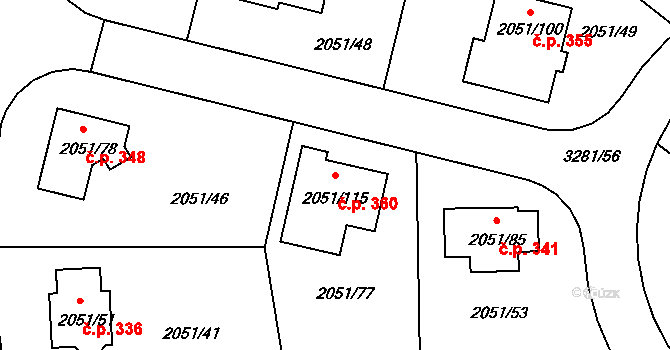 Strkov 360, Planá nad Lužnicí na parcele st. 2051/115 v KÚ Planá nad Lužnicí, Katastrální mapa