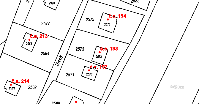 Martinov 193, Ostrava na parcele st. 2572 v KÚ Martinov ve Slezsku, Katastrální mapa