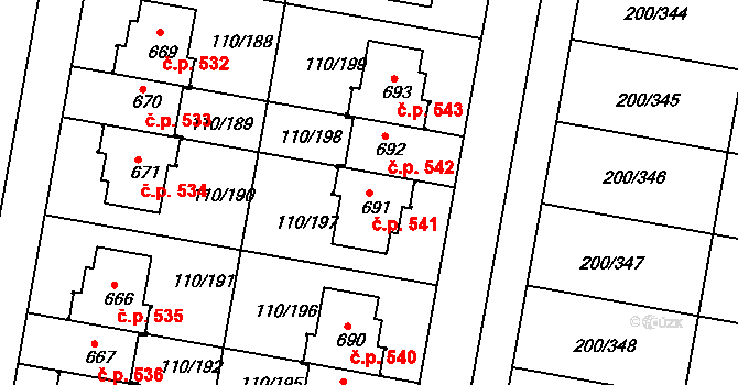 Nehvizdy 541 na parcele st. 691 v KÚ Nehvizdy, Katastrální mapa