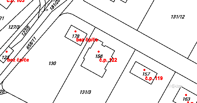 Líšťany 122 na parcele st. 156 v KÚ Líšťany, Katastrální mapa